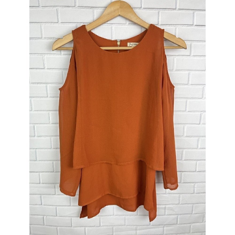 Lily White Womens‎ Cold Shoulder Burnt Orange Rust Layered Shirt Blouse Small